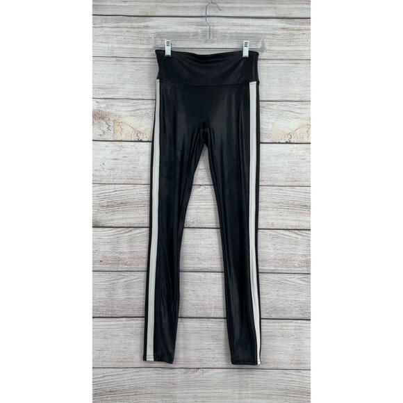 SPANX Faux Leather Stripe Legging Women's Size Small Shiny Black / White Stripes